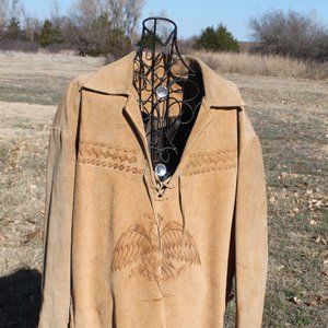 Vintage Leather Frontier Lace Up Fully Lined Mountain Man Reenactment Shirt Sz46